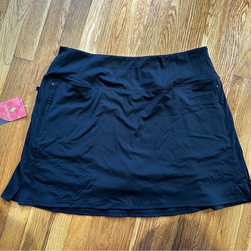 Santiny Women's Tennis/Golf Black Skort XXL with Zip pockets NWT